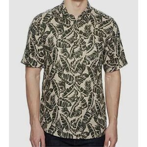 Baldwin Vista Palm Leaf Mens Short Sleeve Button Up Linen Shirt Size Small Green